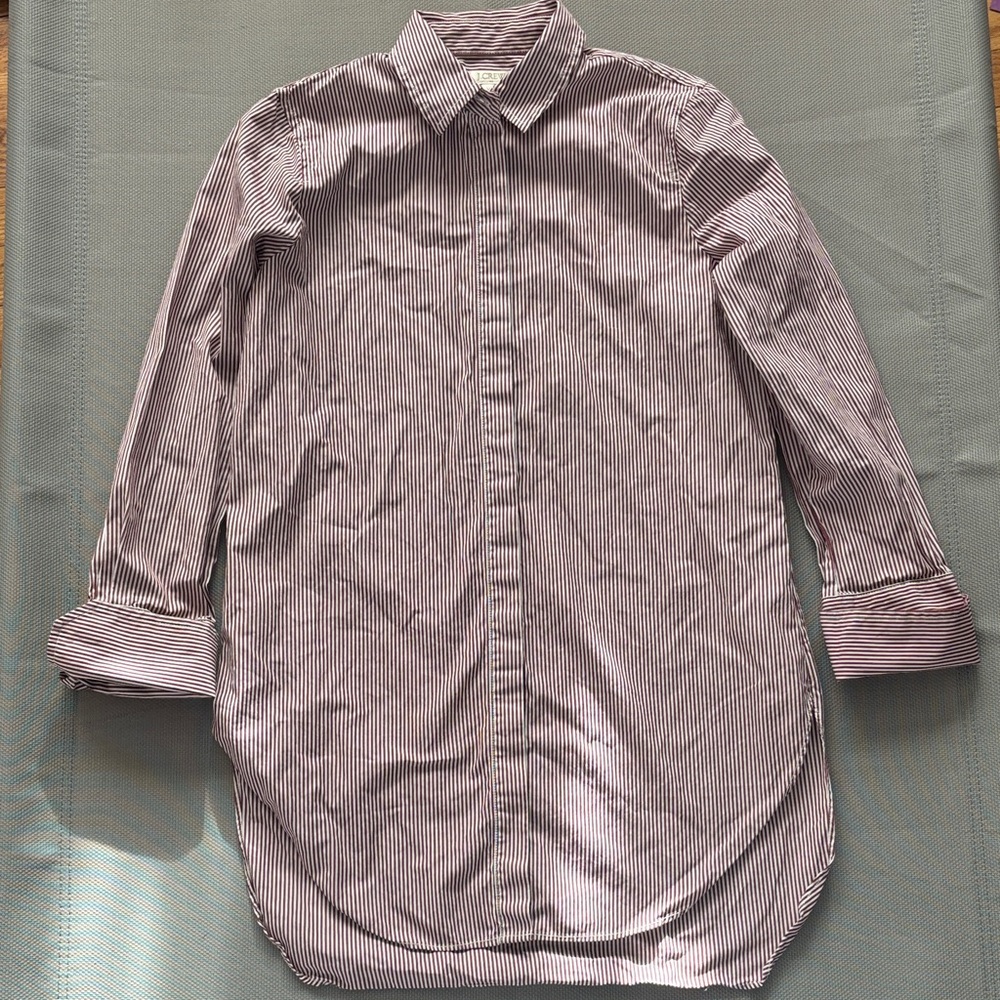 J. Crew women’s xs burgundy Striped Button Down long tunic shirt
